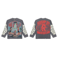 ROUGHPLAY Vintage Washed Graphic Oversized Long Sleeve T-Shirt