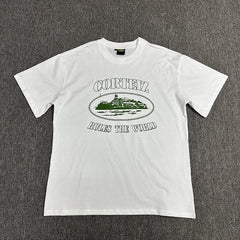 Green Graphic Print White T-Shirt Unisex Streetwear Casual Short Sleeve Tee