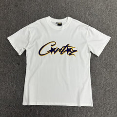 Navy Gold Graphic Print White T-Shirt Unisex Streetwear Casual Short Sleeve Tee