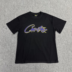 Purple Yellow Graphic Print Black T-Shirt Unisex Streetwear Casual Short Sleeve Tee