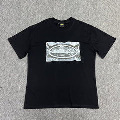 Silver Graphic Print Black T-Shirt Unisex Streetwear Casual Short Sleeve Tee