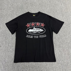 Black Graphic Print T-Shirt Unisex Streetwear Casual Short Sleeve Tee