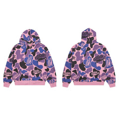 ROUGHPLAY Pink Camo Full Zip Hoodie – Oversized All-Over Print Streetwear Zip-Up Jacket