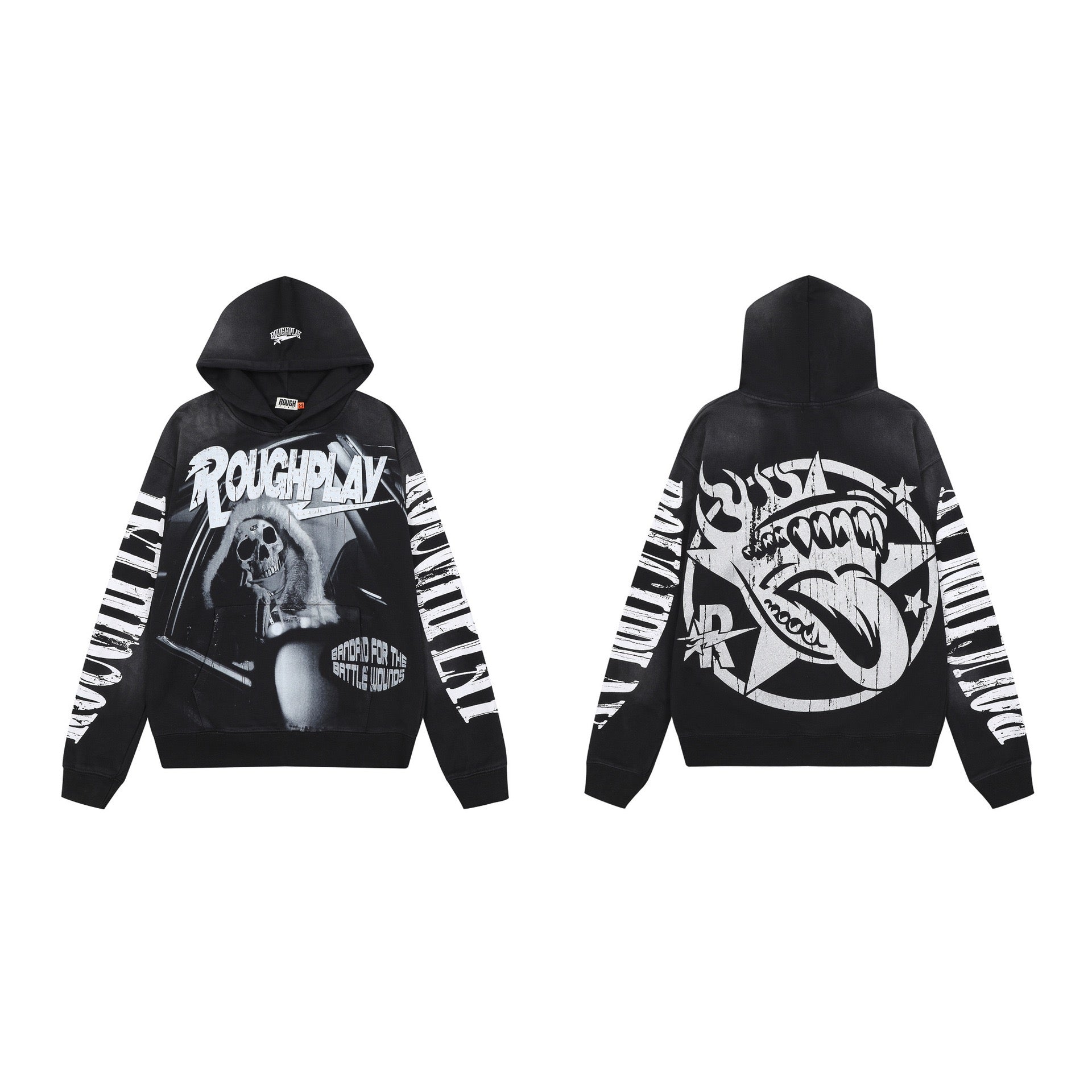 Men's Monochrome Skeleton Graphic Oversized Hoodie – Vintage Streetwear Pullover Sweatshirt