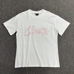 Pink Outline Graphic Print White T-Shirt Unisex Streetwear Casual Short Sleeve Tee