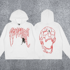 REVENGE Spider Skull Graphic Hoodie – White