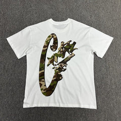 Camouflage Graphic Print White T-Shirt Unisex Streetwear Casual Short Sleeve Tee