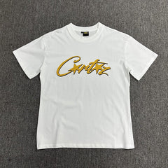 Golden Graphic Print White T-Shirt Unisex Streetwear Casual Short Sleeve Tee