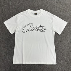 Black Outline Graphic Print White T-Shirt Unisex Streetwear Casual Short Sleeve Tee