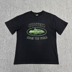 Green Graphic Print Black T-Shirt Unisex Streetwear Casual Short Sleeve Tee